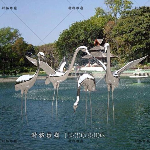 安徽池州不銹鋼仙鶴雕塑戶外鏡面飛鳥擺件